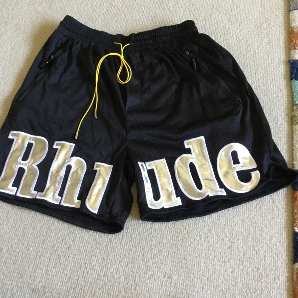 Black Mesh Men's Athletic Shorts with Metallic Lettering